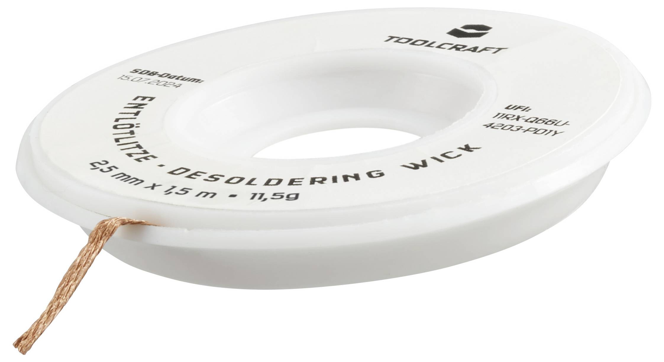 TOOLCRAFT ZD-180 Entlötlitze Länge 1.5m Breite 2.5mm Flussmittel getränkt