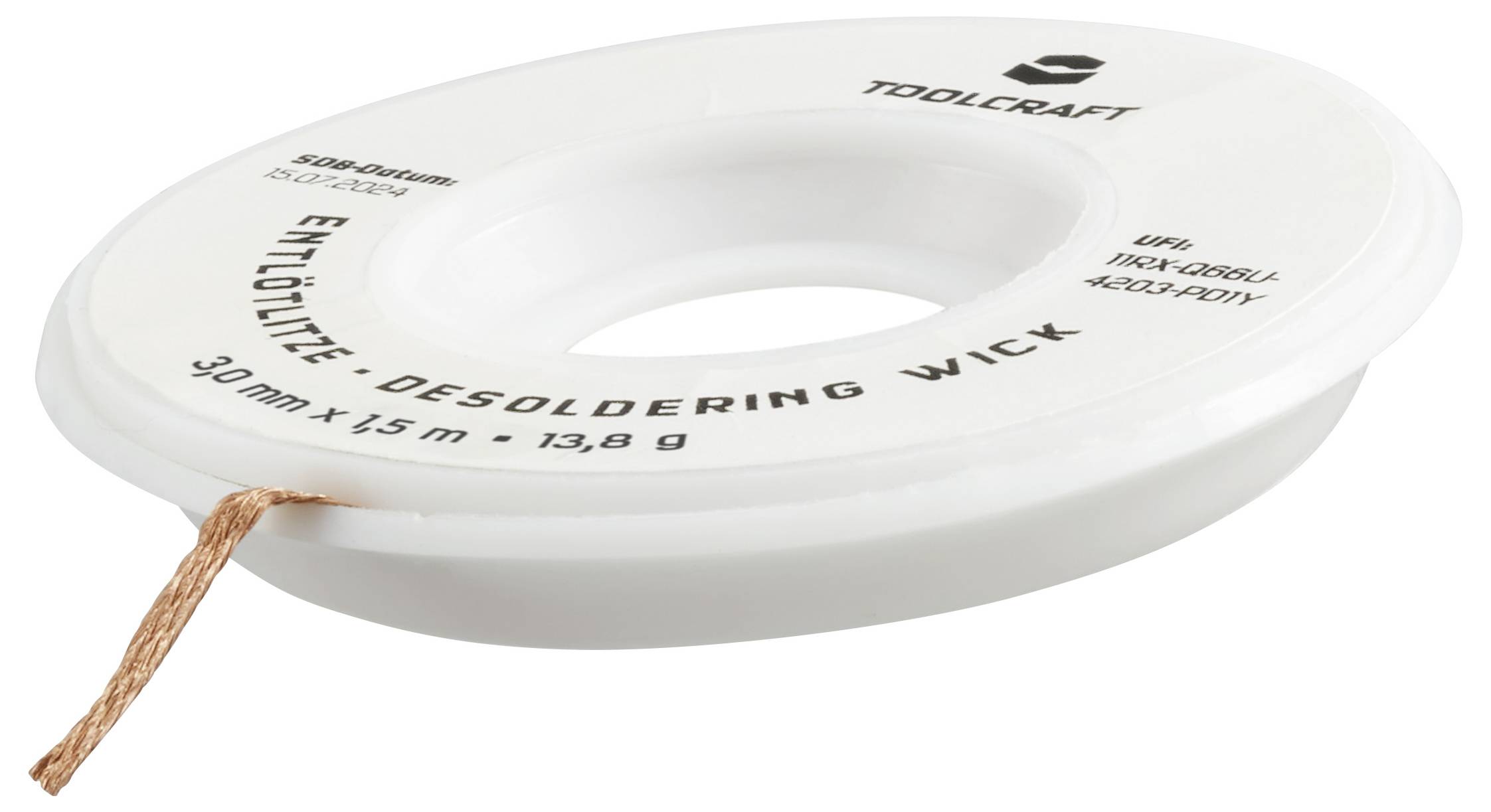 TOOLCRAFT ZD-180 Entlötlitze Länge 1.5m Breite 3.0mm Flussmittel getränkt