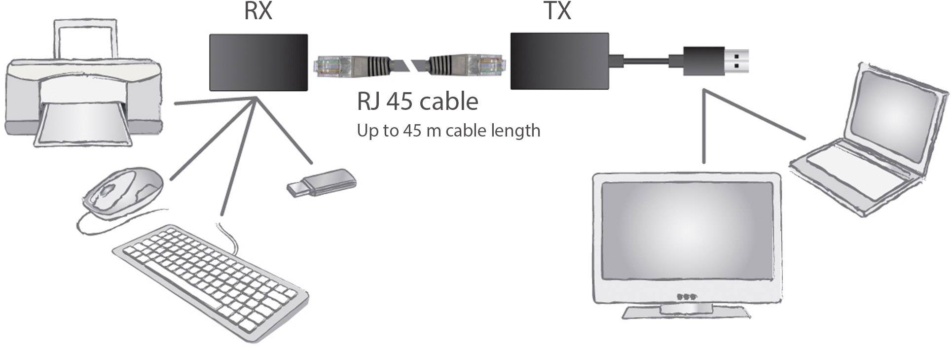 Digitus DA-70139-2 USB-A (USB 1.1) Extender (Verlängerung) über Netzwerkkabel RJ45 45 m
