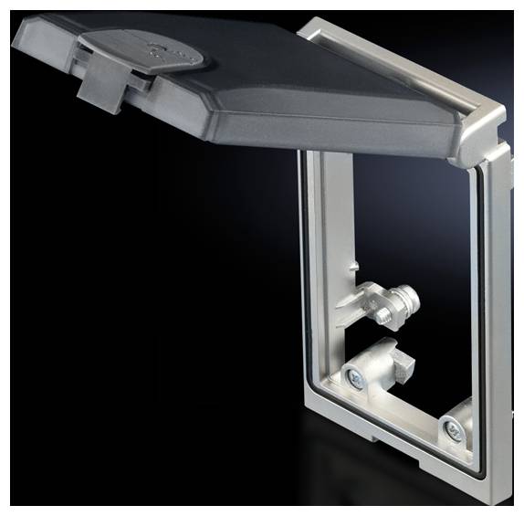 Klappbarer Metallrahmen mit Abdeckung, offen nach oben, vor schwarzem Hintergrund. Enthält keine weiteren Details oder Elemente.