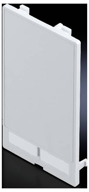 Weiße, rechteckige Abdeckungsschale mit Befestigungshaken oben und kleinen Öffnungen unten, wahrscheinlich für Elektroinstallationen.