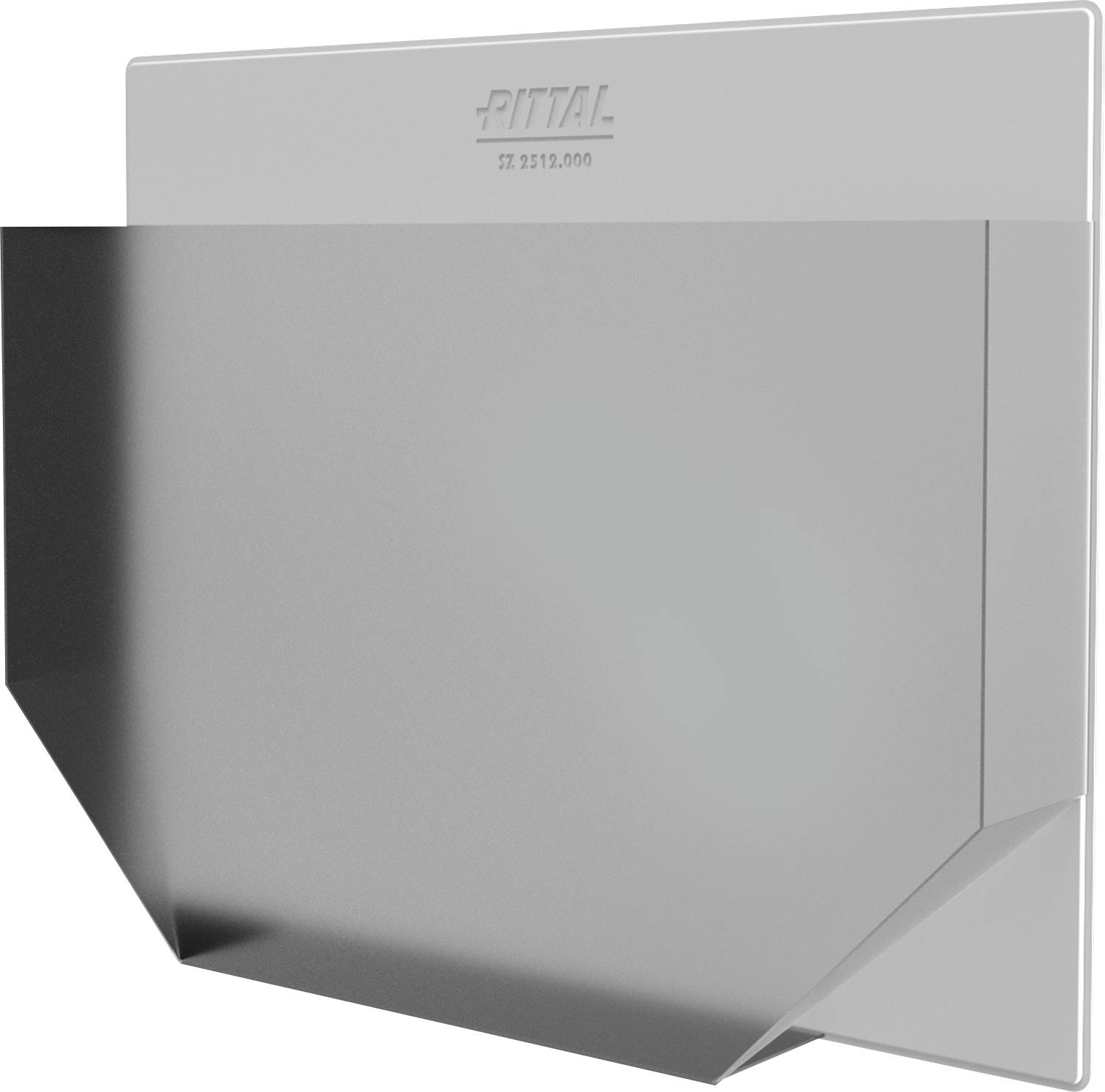 Ein grauer Luftdeflektor für Schaltschrankgehäuse, zur Lenkung von Luftströmen in der Kühltechnik, Markenlogo eingraviert.