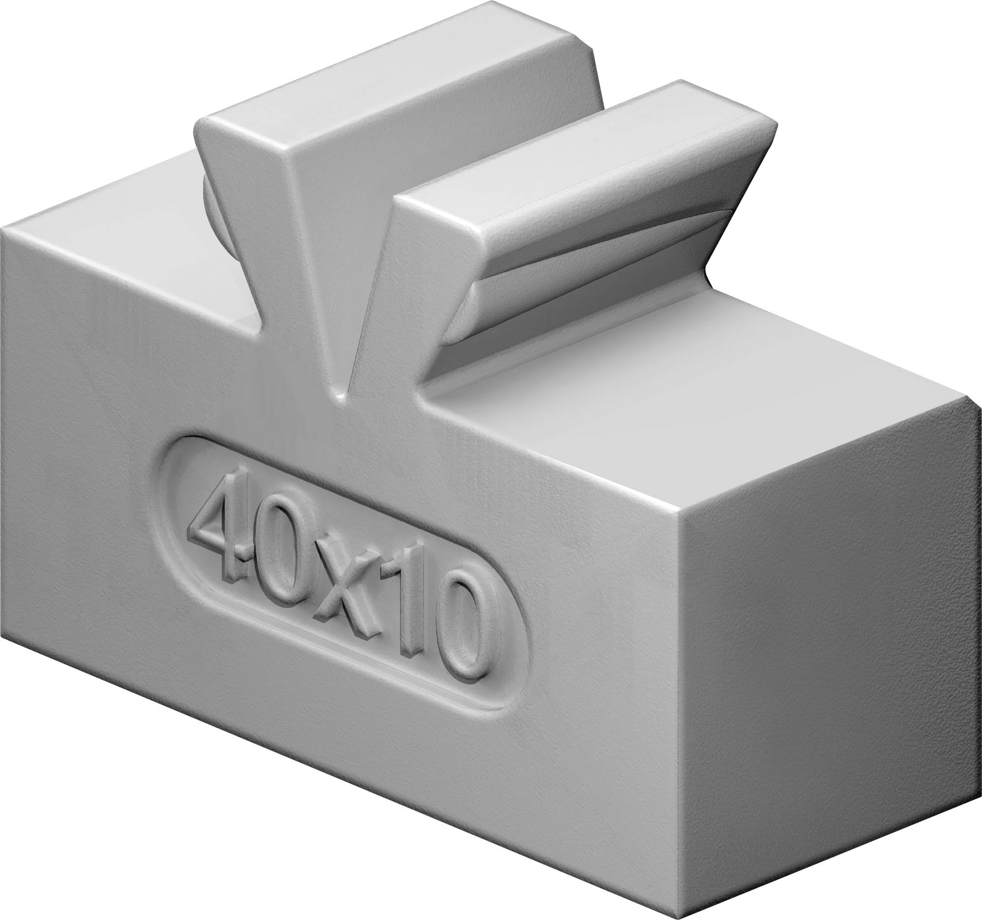 Grauer Block mit eingeprägtem Text '40x10'.