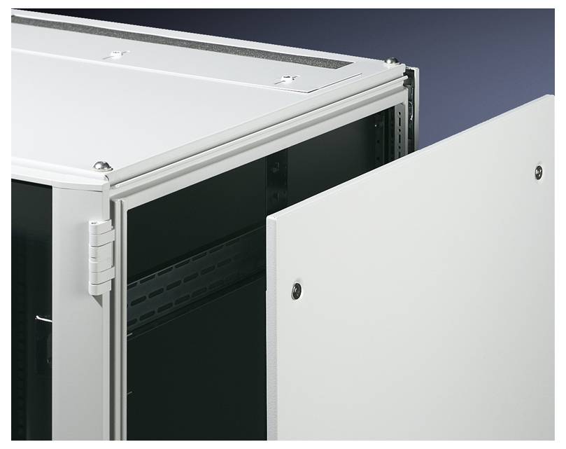 Geöffneter Metallkasten mit Scharnieren an der Seite, zeigt leeren Innenraum. Geeignet für technische Geräte oder Kabelmanagement.