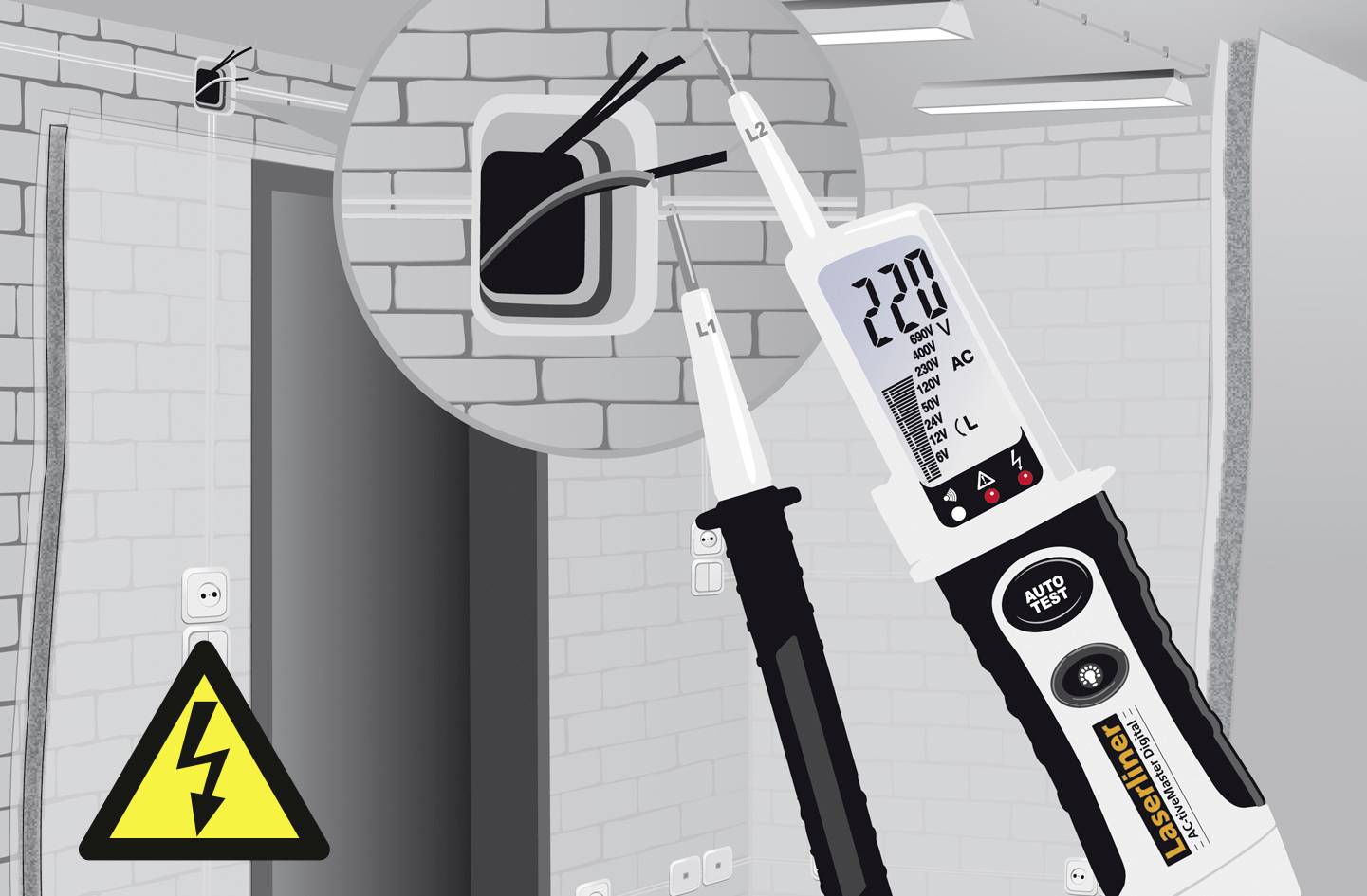 Laserliner AC-tiveMaster Digital Zweipoliger Spannungsprüfer CAT III 1000 V, CAT IV 600V LCD, LED