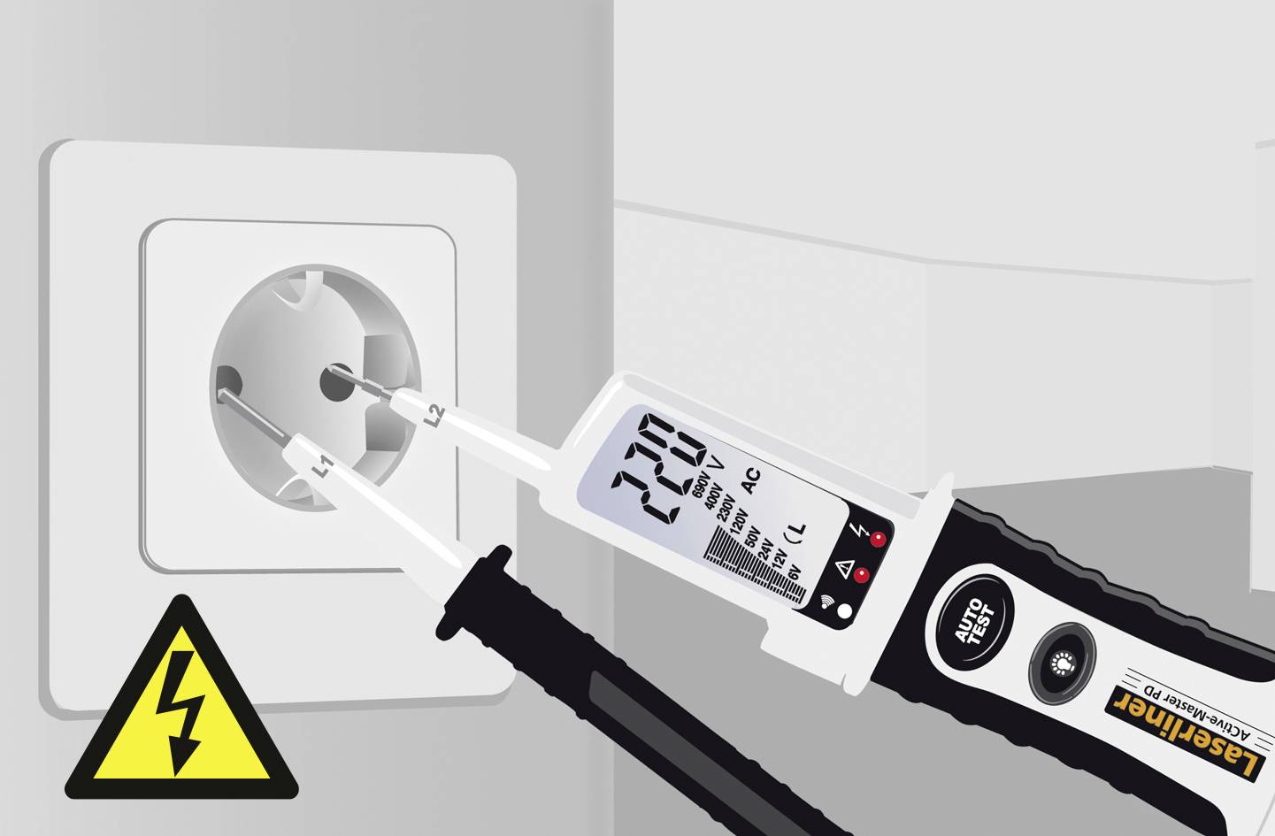 Laserliner AC-tiveMaster Digital Zweipoliger Spannungsprüfer CAT III 1000 V, CAT IV 600V LCD, LED