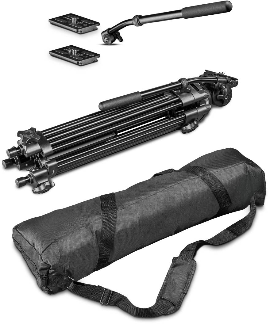 Walimex Pro EI-717 Dreibeinstativ 1/4 Zoll, 3/8 Zoll Arbeitshöhe=64 - 133cm Schwarz inkl. Tasche