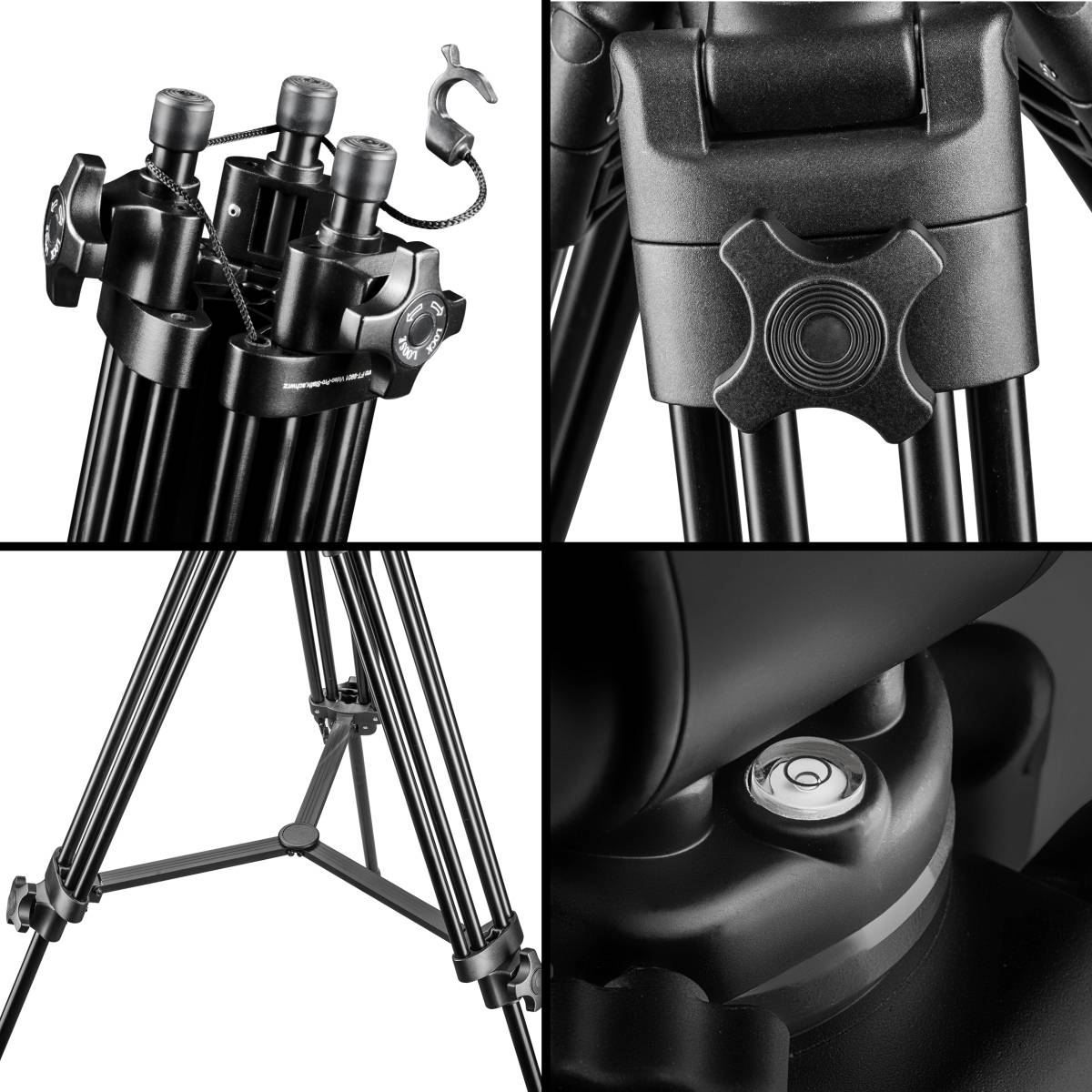 Walimex Pro EI-717 Dreibeinstativ 1/4 Zoll, 3/8 Zoll Arbeitshöhe=64 - 133cm Schwarz inkl. Tasche