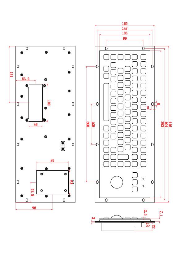 Joy-it IPC Keyboard 02 IP65 NEMA 4X Kabelgebunden Tastatur Deutsch, QWERTZ Silber mit Trackball, Maustasten, Staubgeschützt