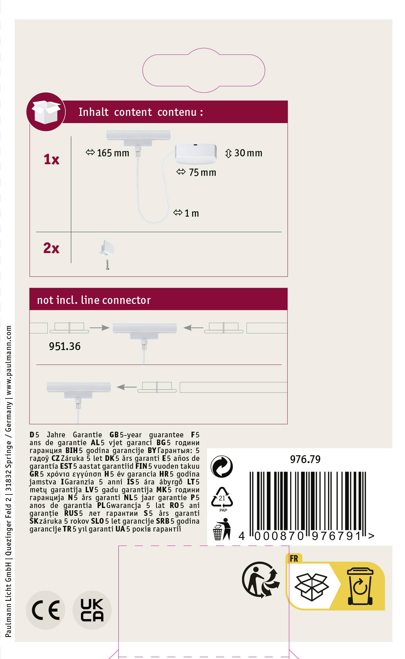 Paulmann 97679 Hochvolt-Schienensystem-Komponente Einspeiser Weiß
