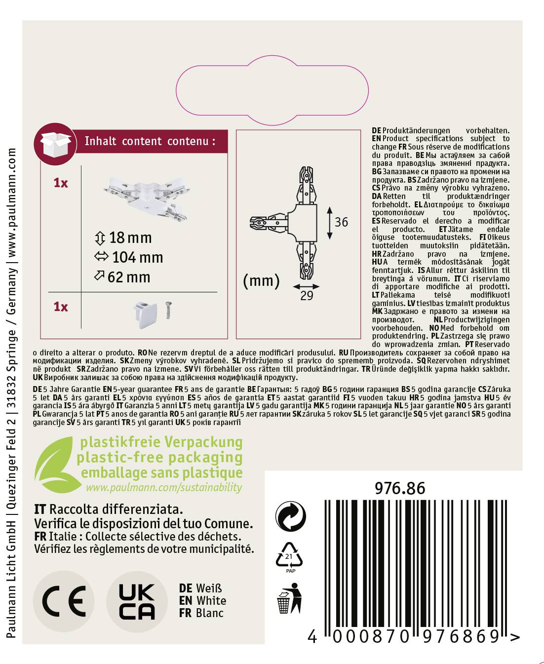 Paulmann 97686 Hochvolt-Schienensystem-Komponente T-Verbinder Weiß