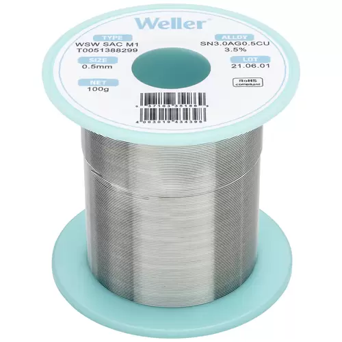 Weller WSW SAC M1 Lötzinn, bleifrei Spule Sn3,0Ag0,5Cu 100g 0.5mm Weller WSW SAC M1 Lötzinn, bleifrei Spule Sn3,0Ag0,5Cu 100g 0.5mm
