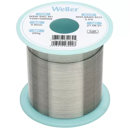 Weller WSW SAC M1 Lötzinn, bleifrei Spule Sn3,0Ag0,5Cu 250g 0.8mm Weller WSW SAC M1 Lötzinn, bleifrei Spule Sn3,0Ag0,5Cu 250g 0.8mm