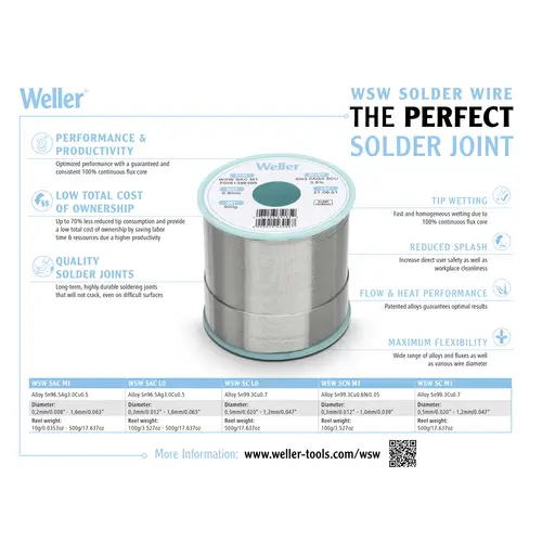 Weller WSW SAC M1 Lötzinn, bleifrei Spule Sn3,0Ag0,5Cu 250g 1mm Weller WSW SAC M1 Lötzinn, bleifrei Spule Sn3,0Ag0,5Cu 250g 1mm