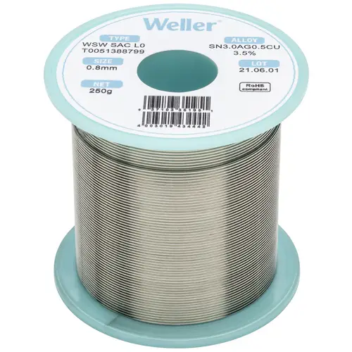 Weller WSW SAC L0 Lötzinn, bleifrei Spule Sn3,0Ag0,5Cu 250g 0.8mm Weller WSW SAC L0 Lötzinn, bleifrei Spule Sn3,0Ag0,5Cu 250g 0.8mm