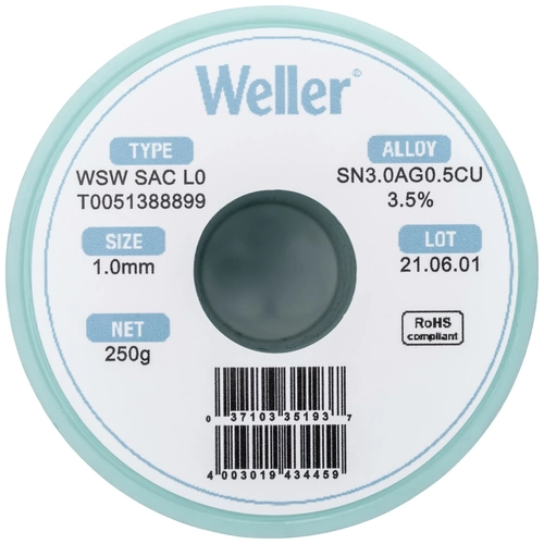 Weller WSW SAC L0 Lötzinn, bleifrei Spule Sn3,0Ag0,5Cu 250g 1mm Weller WSW SAC L0 Lötzinn, bleifrei Spule Sn3,0Ag0,5Cu 250g 1mm