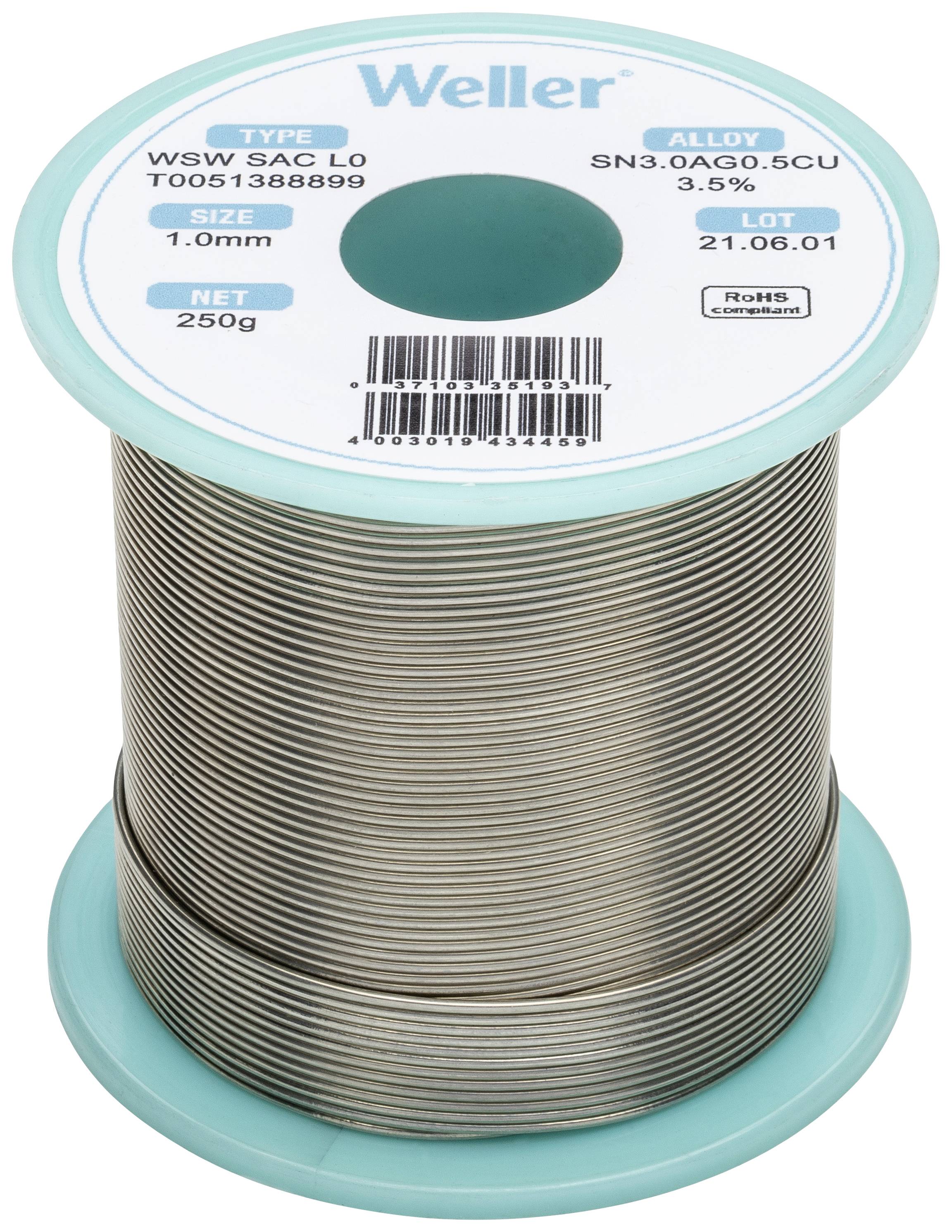 Weller WSW SAC L0 Lötzinn, bleifrei Spule Sn3,0Ag0,5Cu 250g 1mm