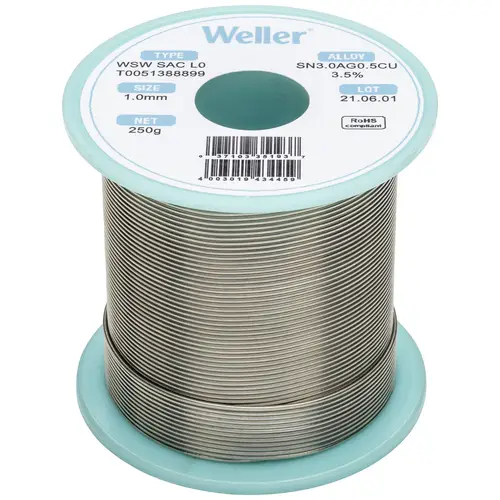 Weller WSW SAC L0 Lötzinn, bleifrei Spule Sn3,0Ag0,5Cu 250g 1mm Weller WSW SAC L0 Lötzinn, bleifrei Spule Sn3,0Ag0,5Cu 250g 1mm