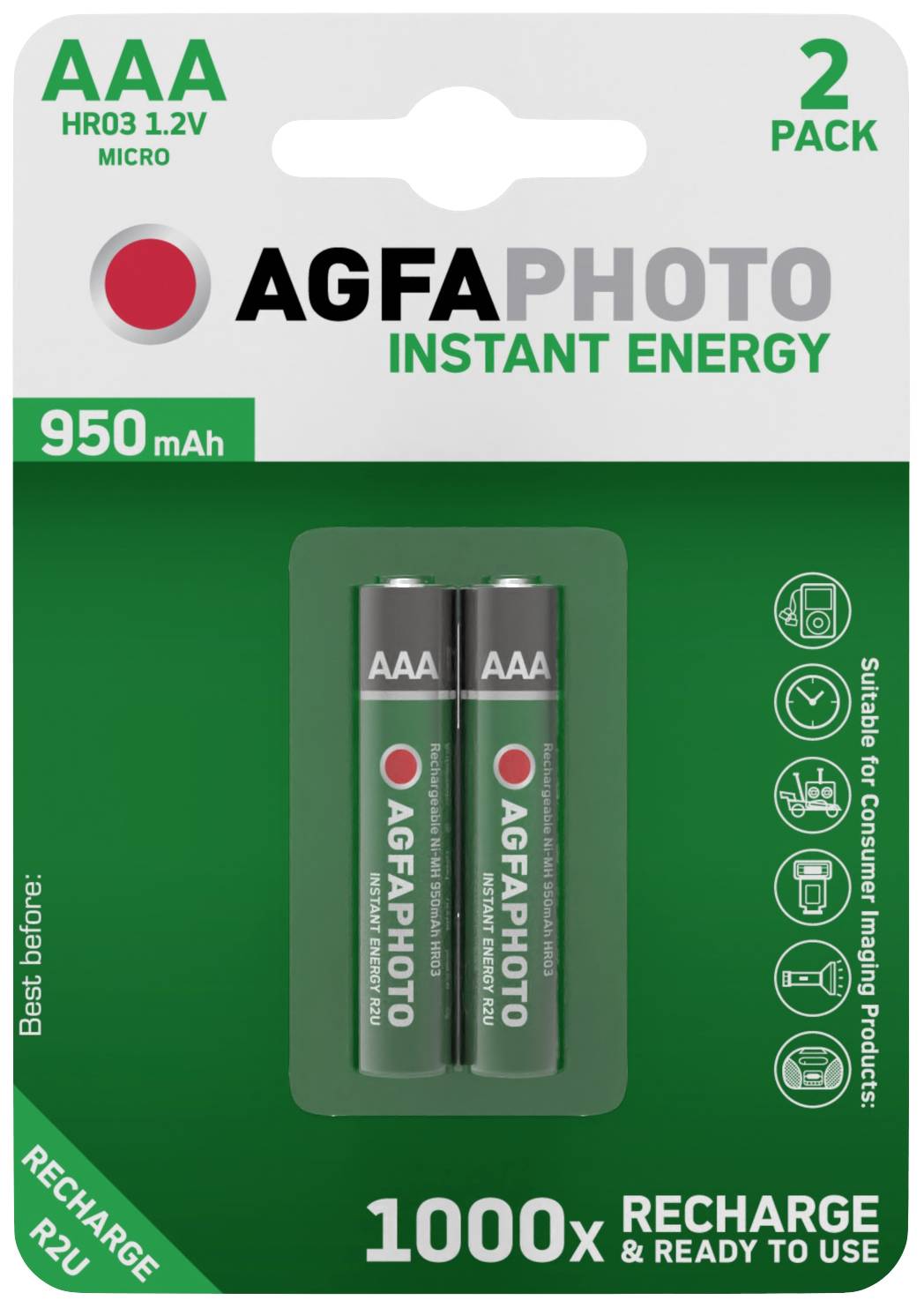 AgfaPhoto HR03 Micro (AAA)-Akku NiMH 950 mAh 1.2V 2St.