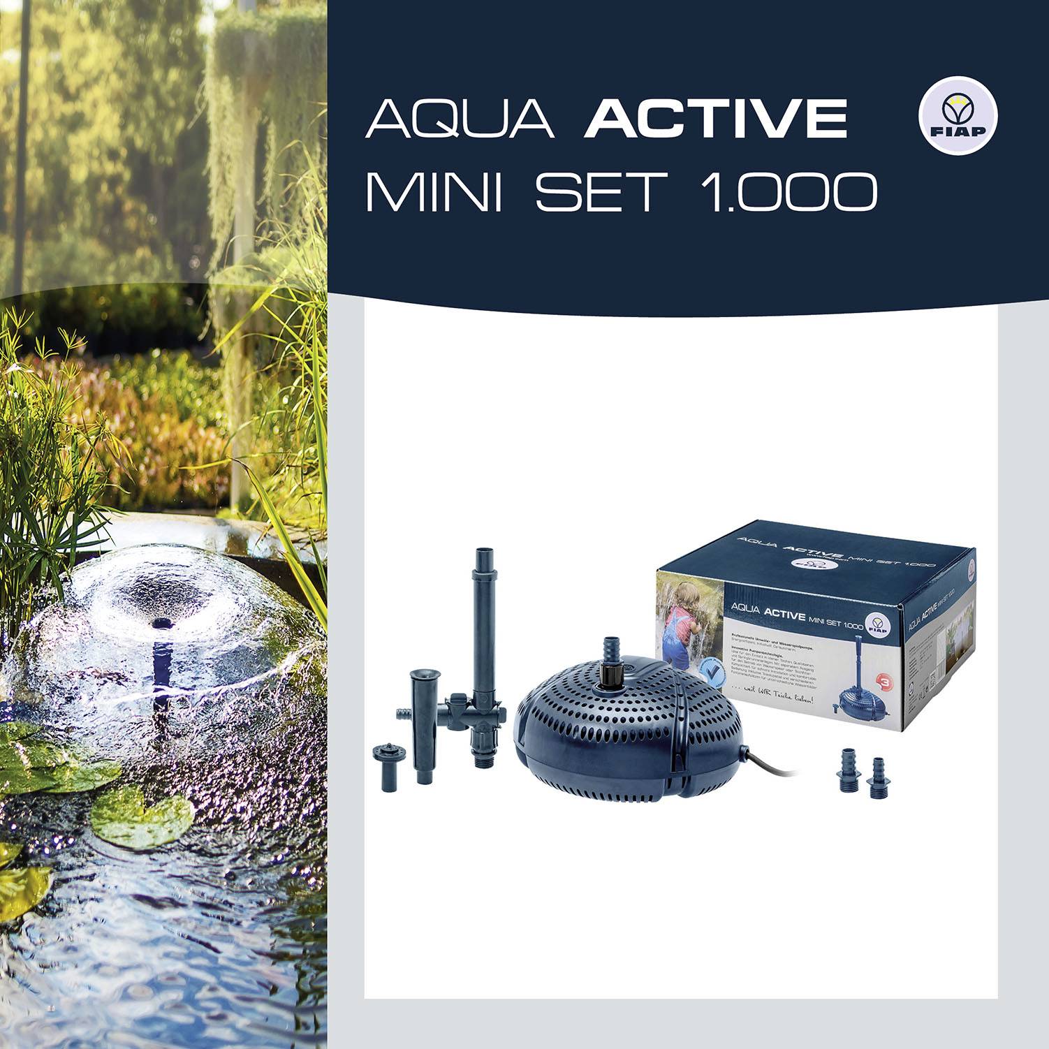 FIAP 2715 Aqua Active Mini Set 1000 Springbrunnenpumpe, Wasserspielpumpe 1000 l/h