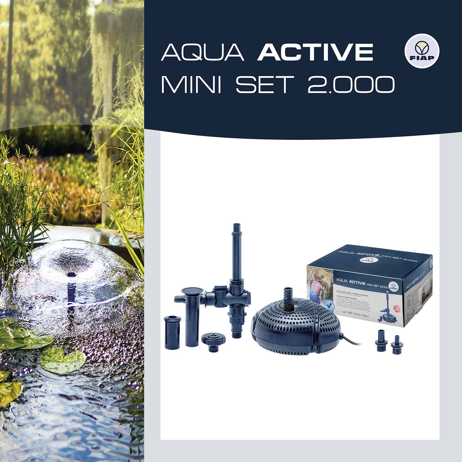 FIAP 2716 Aqua Active Mini Set 2000 Springbrunnenpumpe, Wasserspielpumpe 2000 l/h