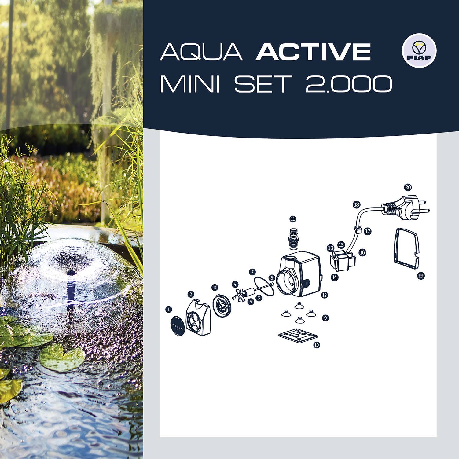 FIAP 2716 Aqua Active Mini Set 2000 Springbrunnenpumpe, Wasserspielpumpe 2000 l/h