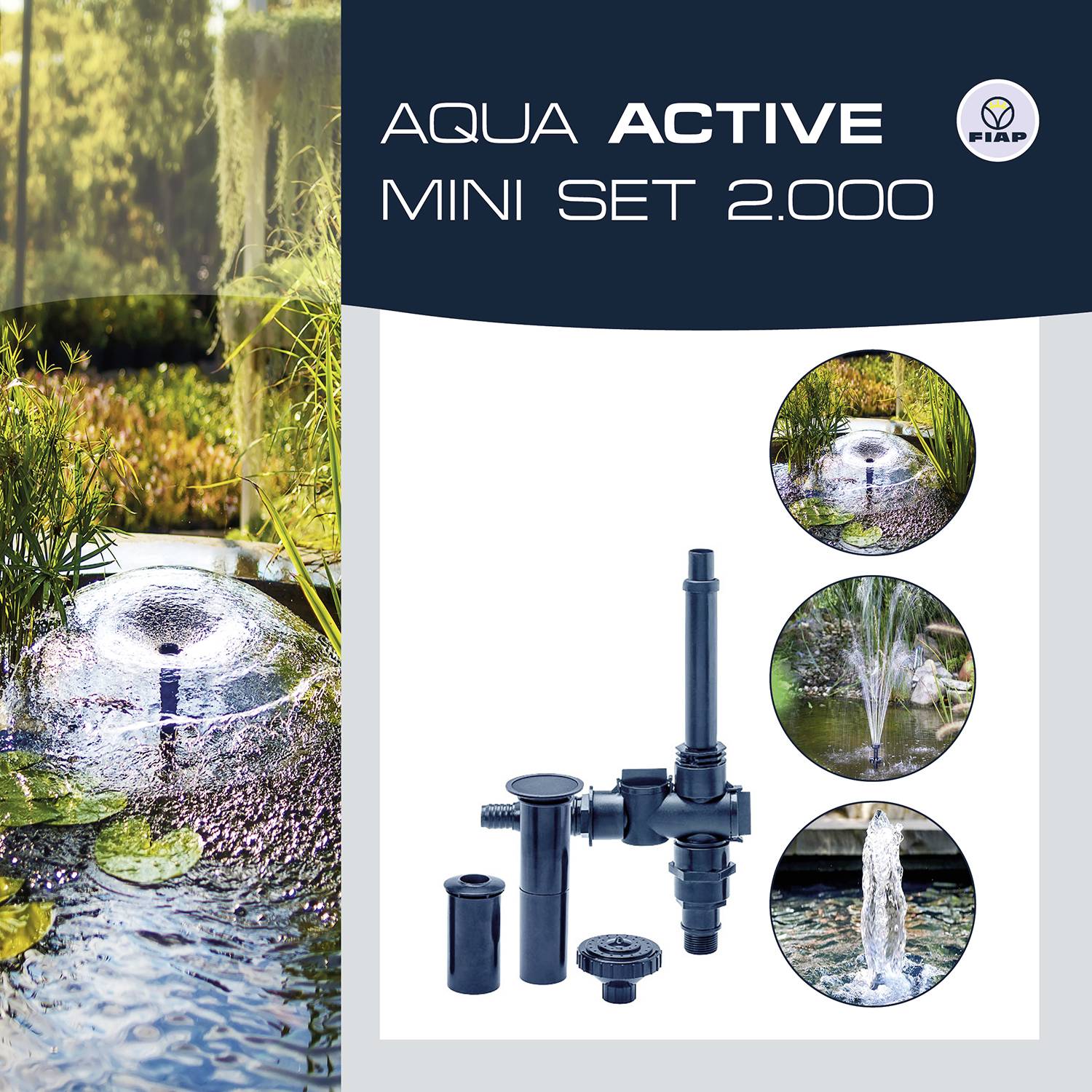 FIAP 2716 Aqua Active Mini Set 2000 Springbrunnenpumpe, Wasserspielpumpe 2000 l/h