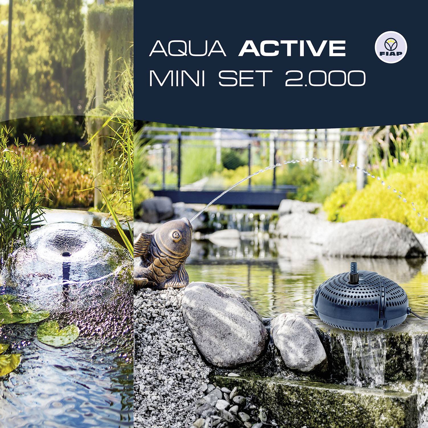 FIAP 2716 Aqua Active Mini Set 2000 Springbrunnenpumpe, Wasserspielpumpe 2000 l/h