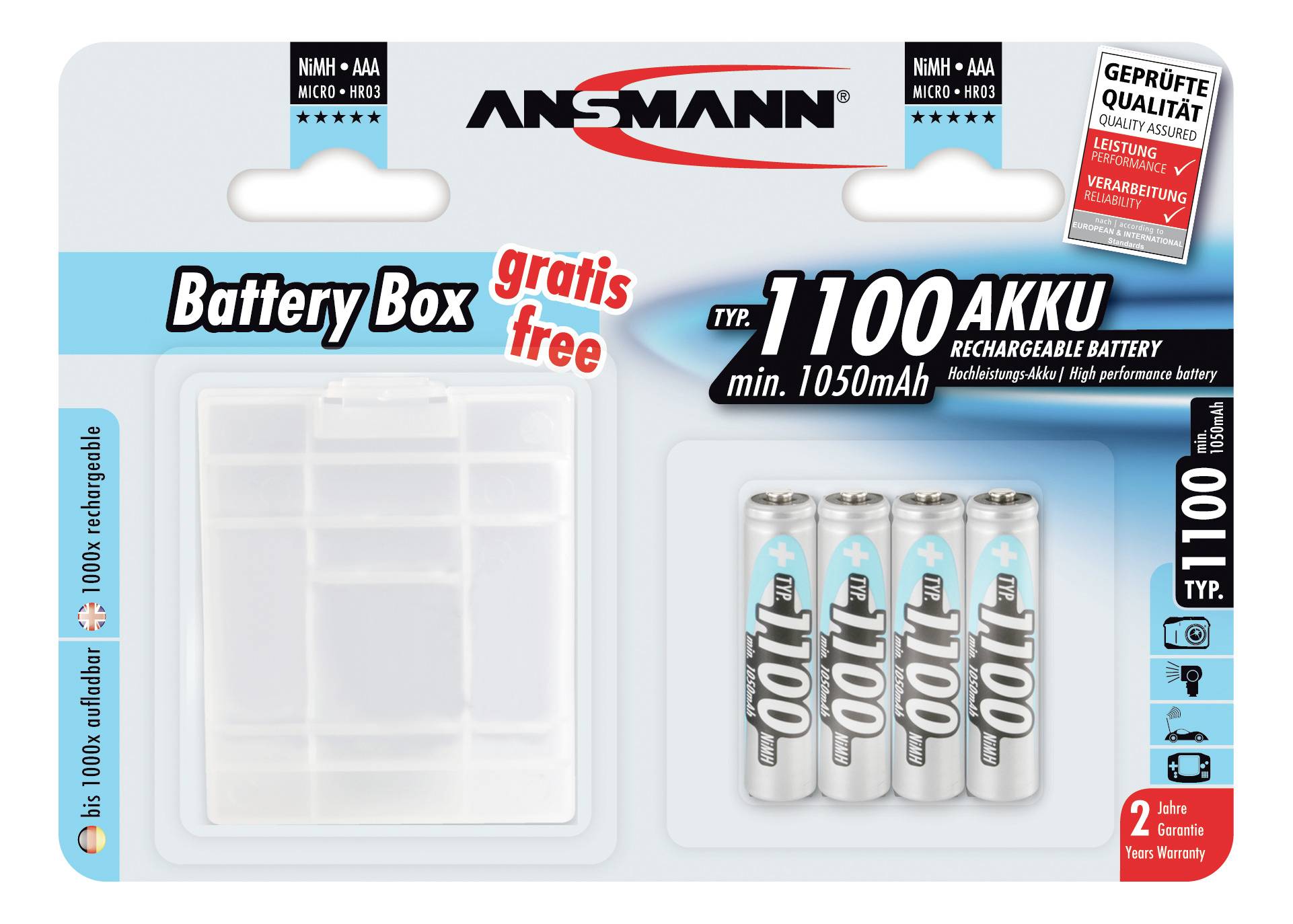 Ansmann HR03 +Box Micro (AAA)-Akku NiMH 1050 mAh 1.2V 4St.