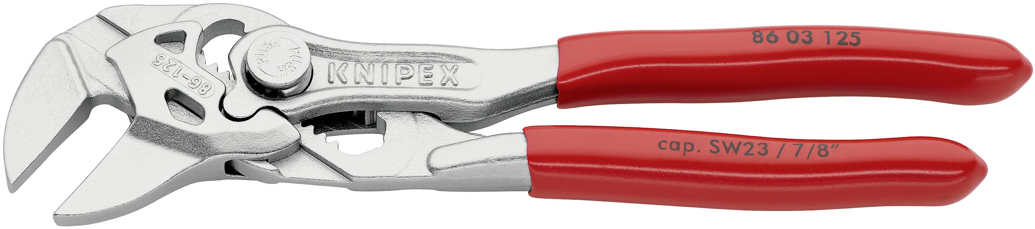 Rote verstellbare Wasserpumpenzange mit Metallbacken, geeignet für Rohrleitungen und andere Arbeiten, mit der Aufschrift 'KNIPEX'.