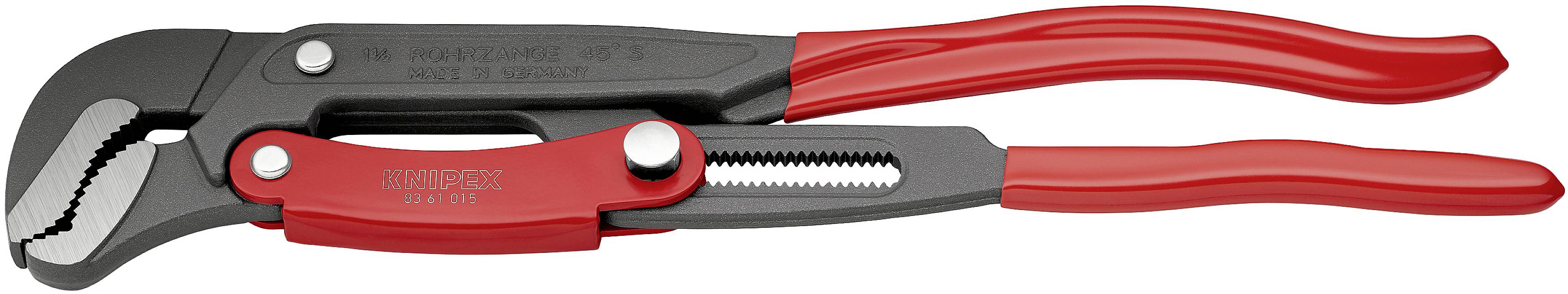 Eine rote Wasserpumpenzange mit verstellbarer Klemme, geeignet zum Greifen und Drehen von Rohren oder runden Gegenständen.