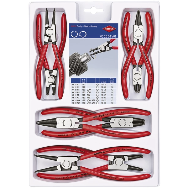 Knipex 00 20 04 V01 Seegeringzangen-Set Passend für (Seegeringzangen) Außen- und Innenringe 19-60 mm, 12-25mm 10-25 mm, 19-60mm Knipex 00 20 04 V01 Seegeringzangen-Set Passend für (Seegeringzangen) Außen- und Innenringe 19-60 mm, 12-25mm 10-25 mm, 19-60mm