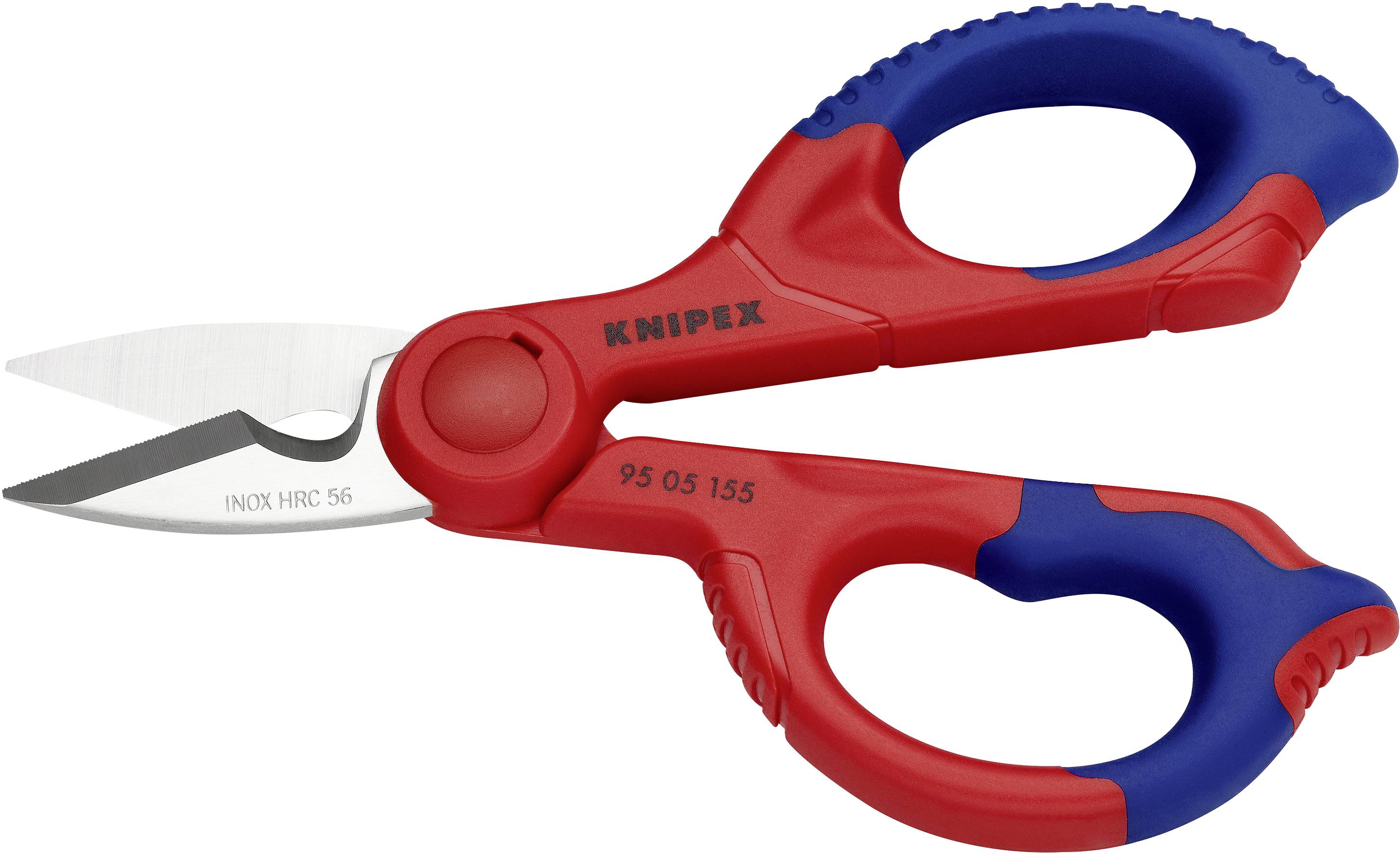 Eine rote und blaue Mehrzweckschere mit stabilen Griffen und einer Klinge aus Edelstahl, geeignet für verschiedene Schneidarbeiten.