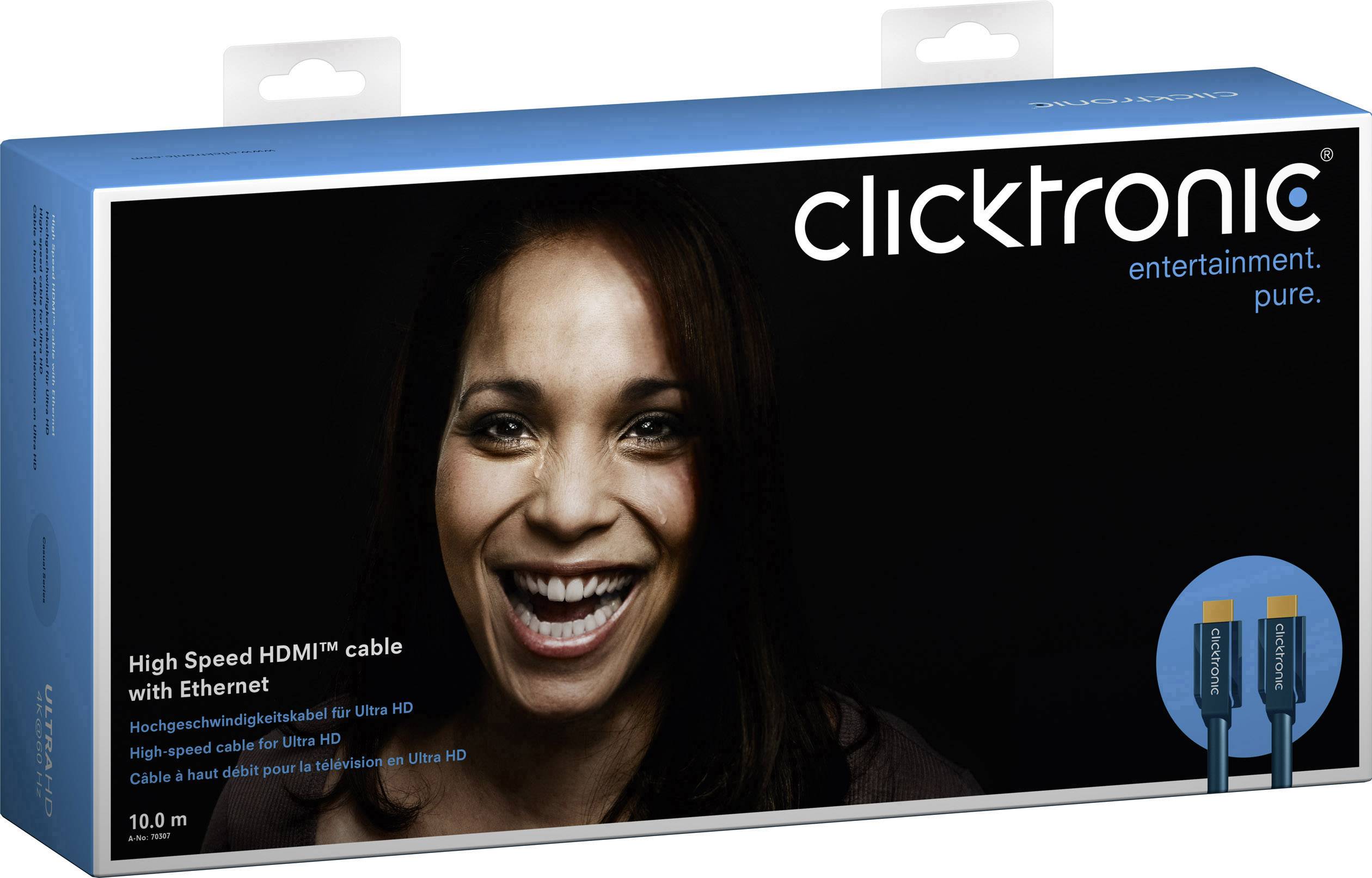 clicktronic HDMI Anschlusskabel 10.00 m Blau 70307 Audio Return Channel, vergoldete Steckkontakte, 4K UHD HDMI-Kabel