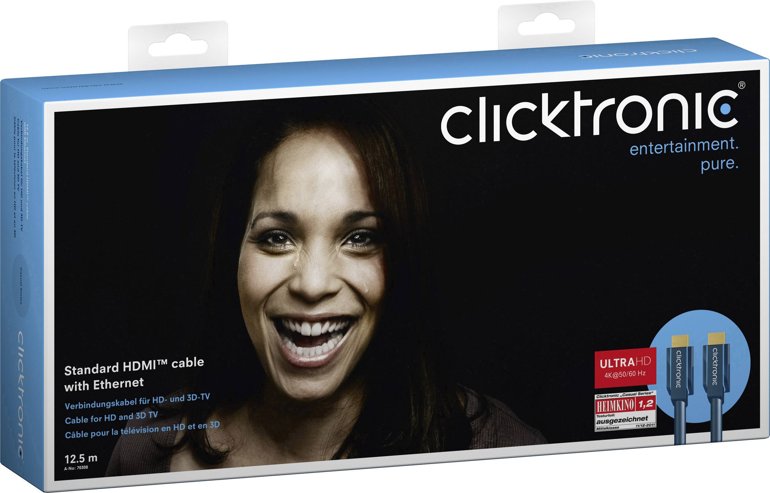clicktronic HDMI Anschlusskabel 12.50 m Blau 70308 Audio Return Channel, vergoldete Steckkontakte, 4K UHD HDMI-Kabel