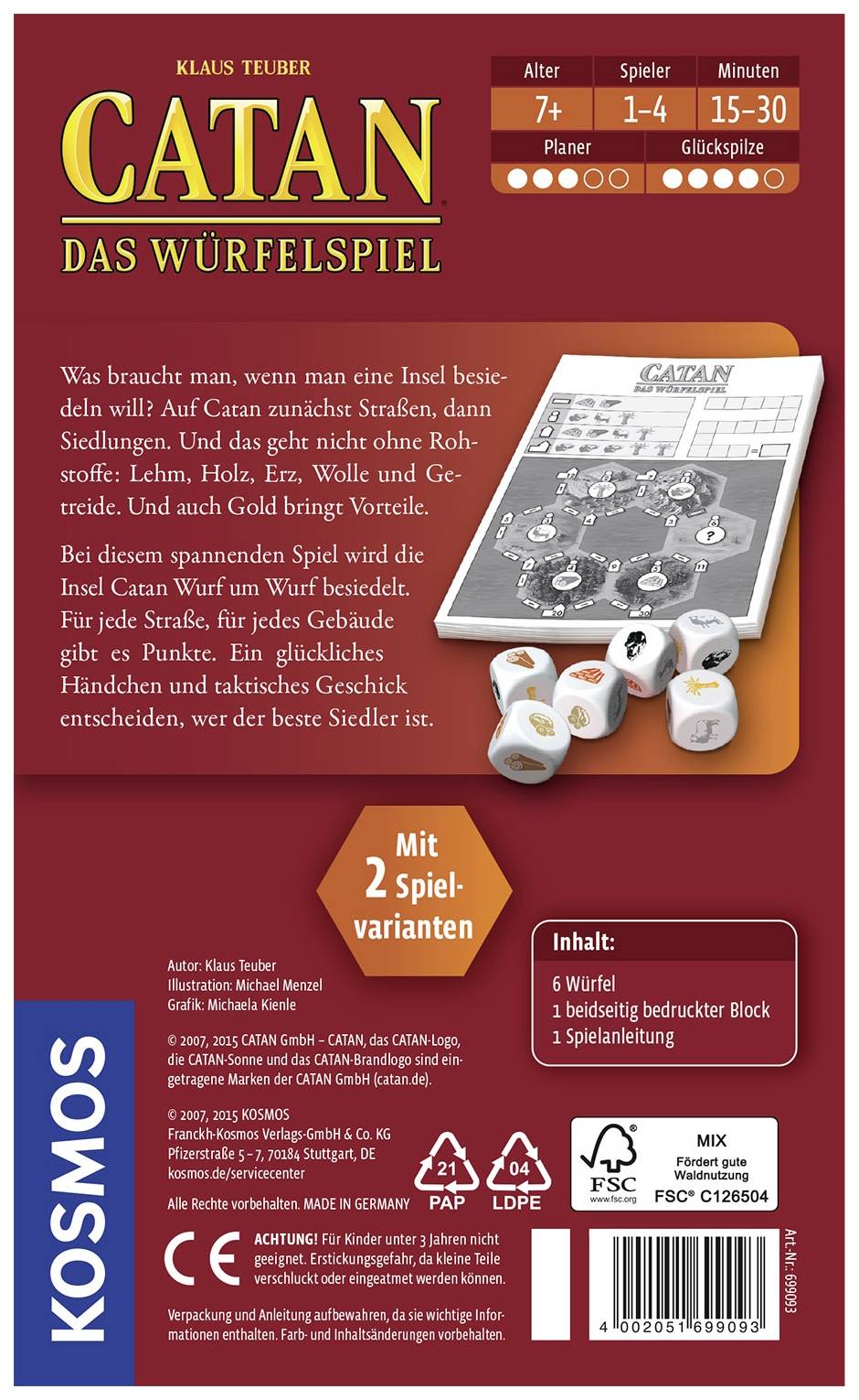 Kosmos 699093 Die Siedler von Catan - Das Würfelspiel Gemeinschaftsspiele Reisespiel ab 7 Jahre