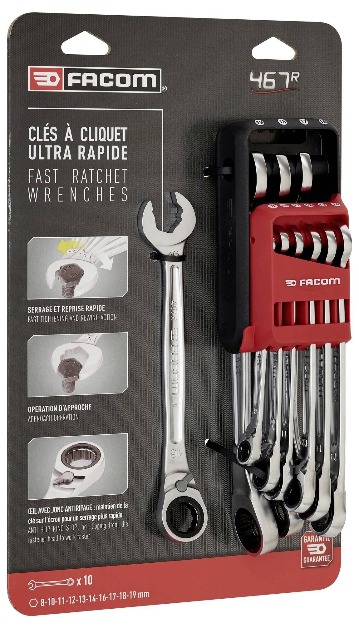 Facom 467BR.JP10PB Knarren-Ring-Maulschlüssel-Satz 10teilig Schlüsselweite (Metrisch) 8 - 19mm