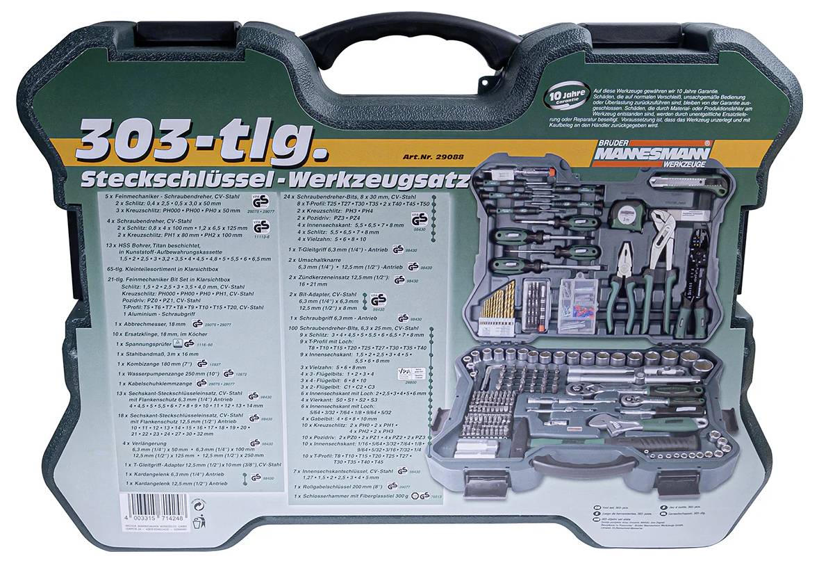 Brüder Mannesmann M29088 Werkzeugset Heimwerker im Koffer 303teilig