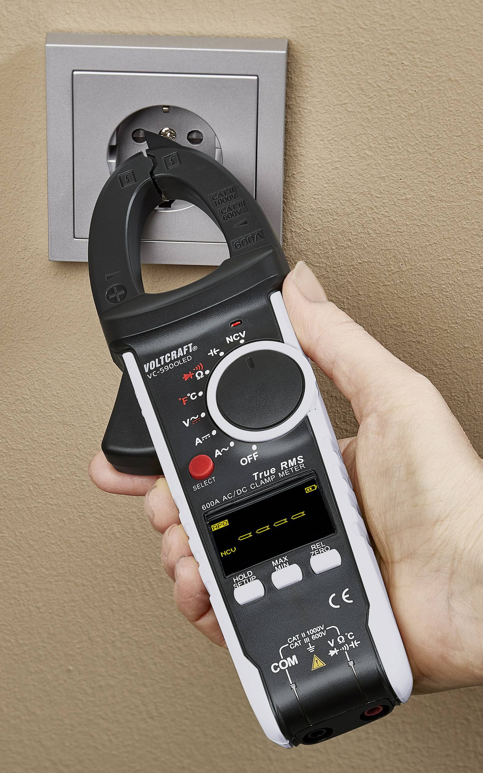 VOLTCRAFT VC-590OLED Stromzange digital OLED-Display CAT III 600 V, CAT II 1000V Anzeige (Counts): 6000