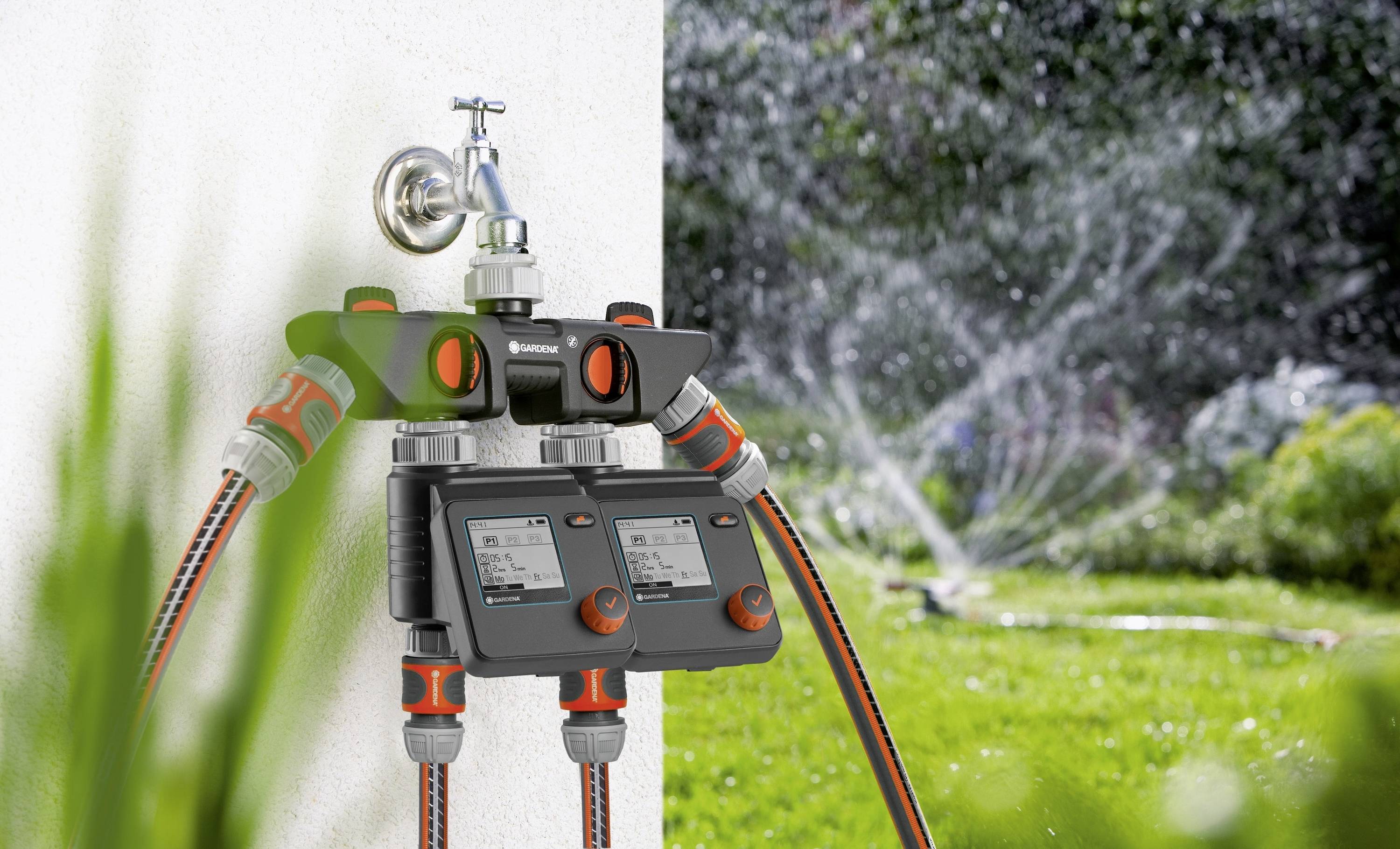 Gardena 08194-20 4-Wege-Verteiler Steckkupplung, 26,44mm (3/4") AG, 33,25mm (1") AG mit Regulierventil