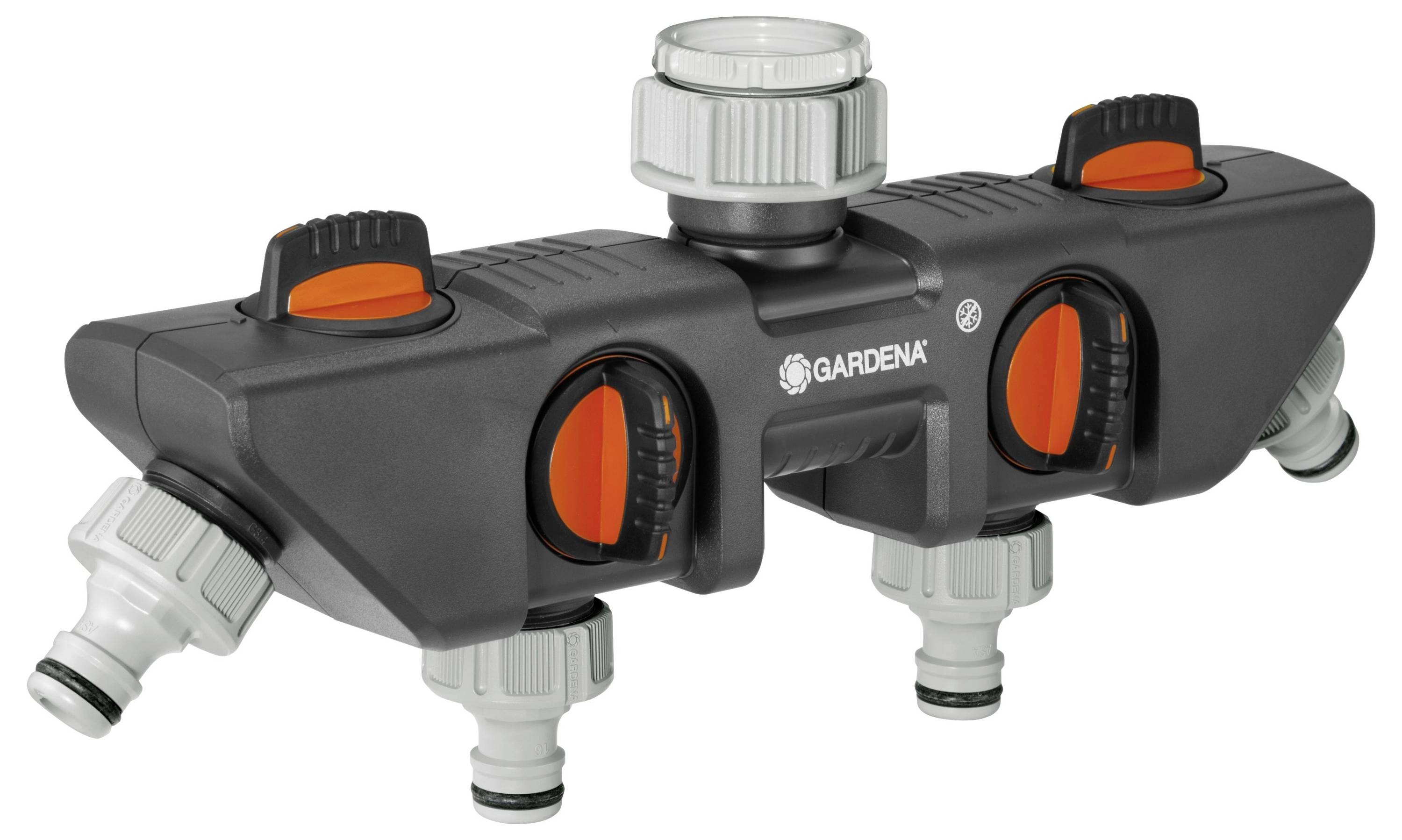 GARDENA 08194-20 4-Wege-Verteiler Steckkupplung, 26,44 mm (3/4") AG, 33,25 mm (1") AG mit Regulierventil