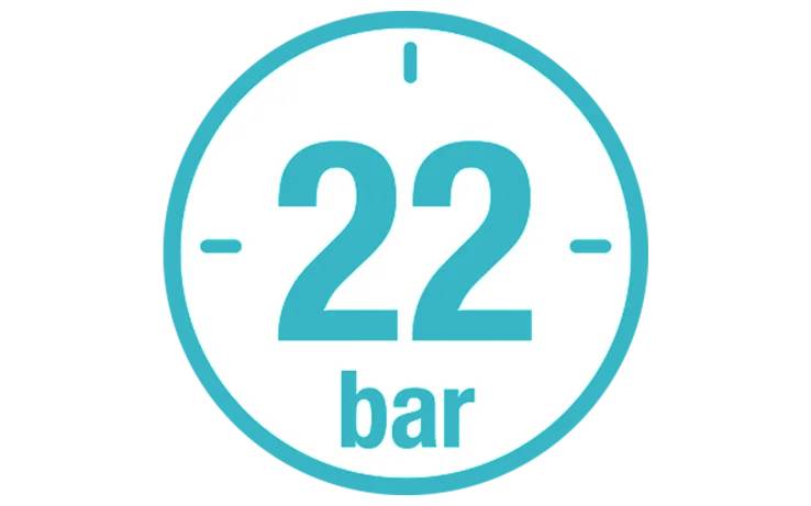Ein blauer Messanzeiger mit der Anzeige '22 bar' zeigt den Druckstand an.