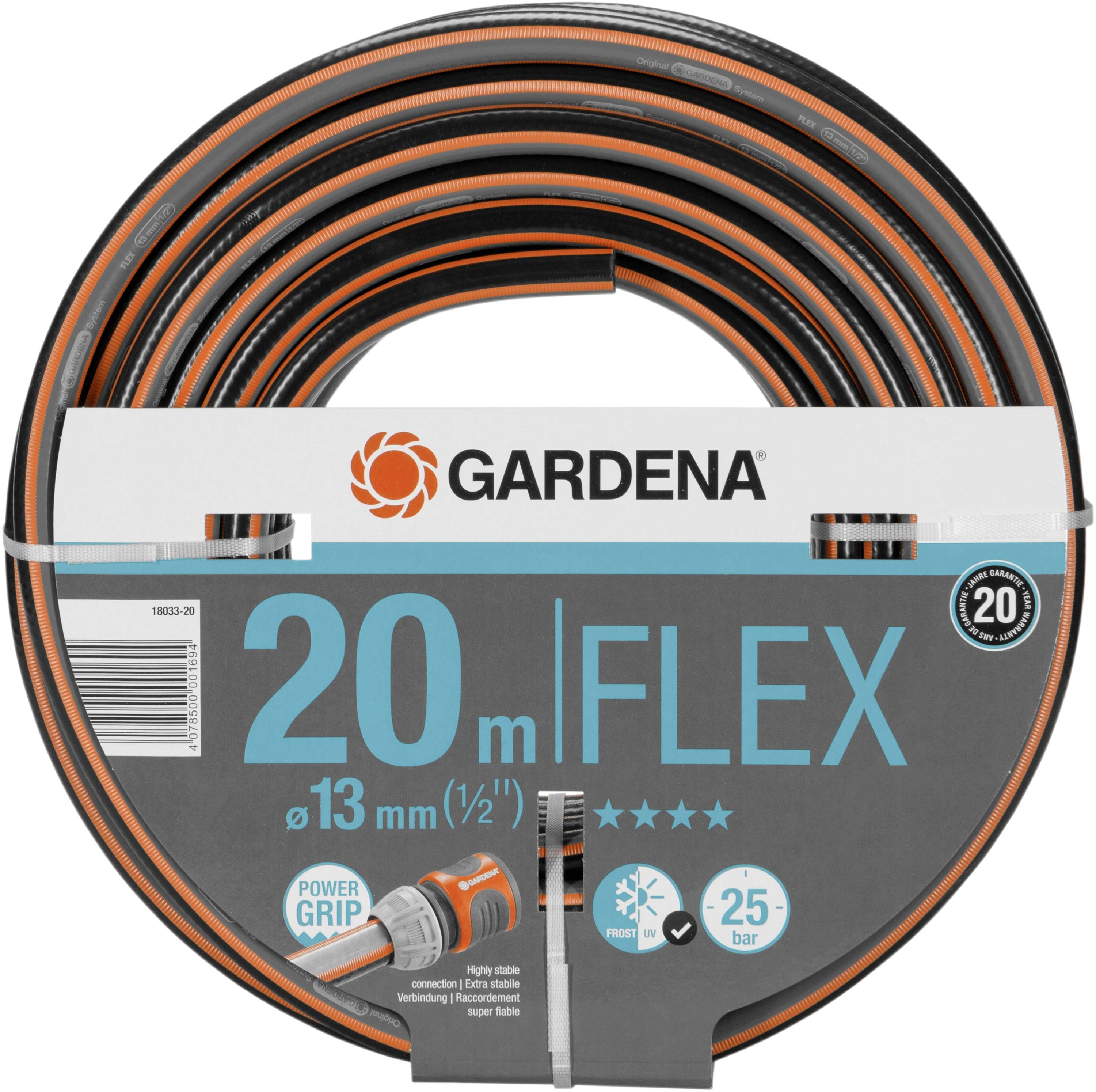 Bewässerungsschlauch 'GARDENA' 20 m, Flex, Durchmesser 13 mm, Druckfest bis 25 bar, Power Grip, geeignet für den Garten.