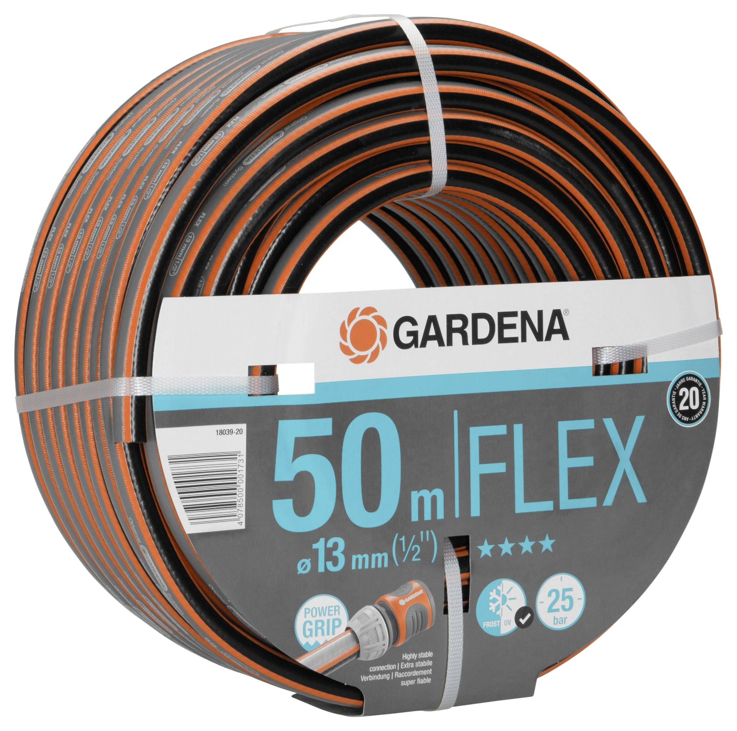 Gartenschlauch Gardena, 50 Meter Länge, Flex-Technologie, 13 mm Durchmesser, geeignet für Bewässerung und Gartenpflege.
