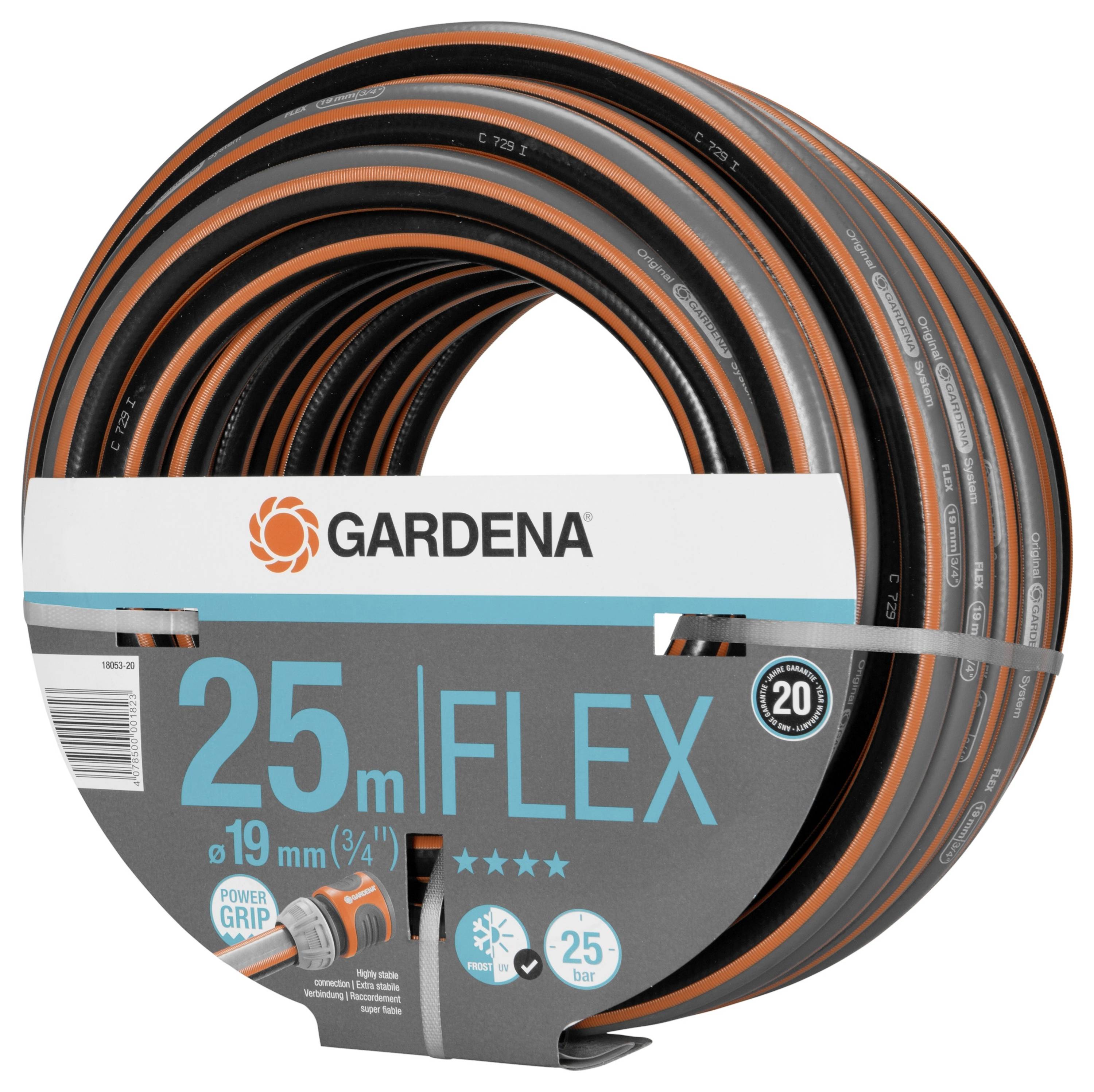 Gartenschlauch von Gardena, 25 Meter Länge, 19 mm Durchmesser, mit Power Grip. Geeignet für vielseitige Gartenbewässerung.