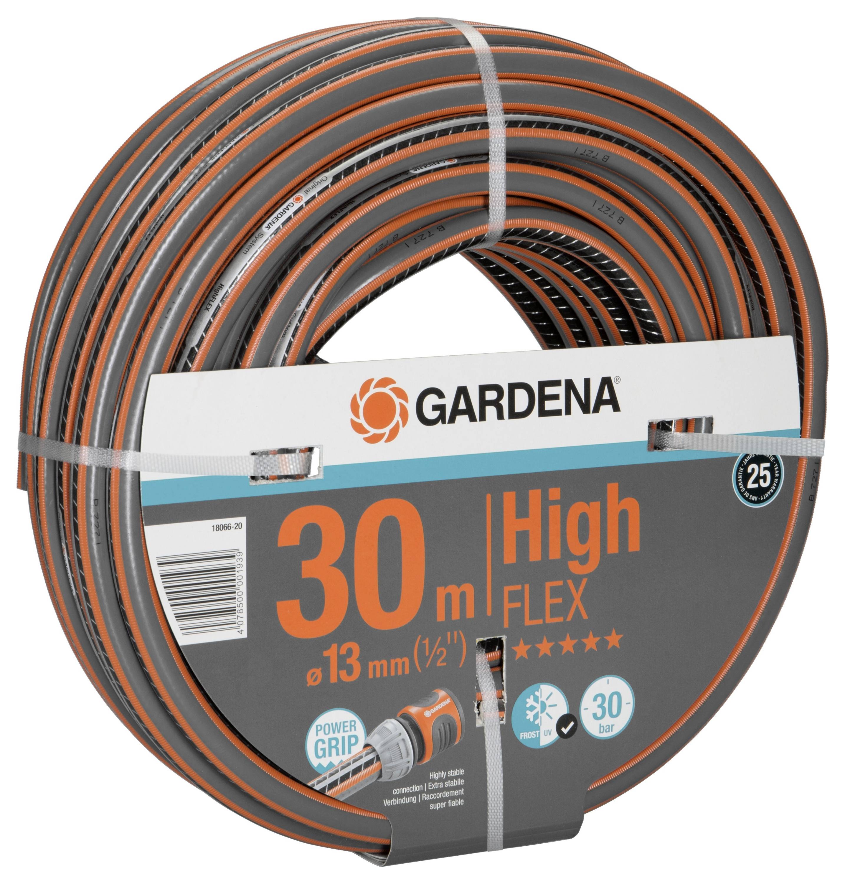 GARDENA 30m HighFlex Schlauch, Ø13mm, Power Grip, 25 Jahre Garantie.