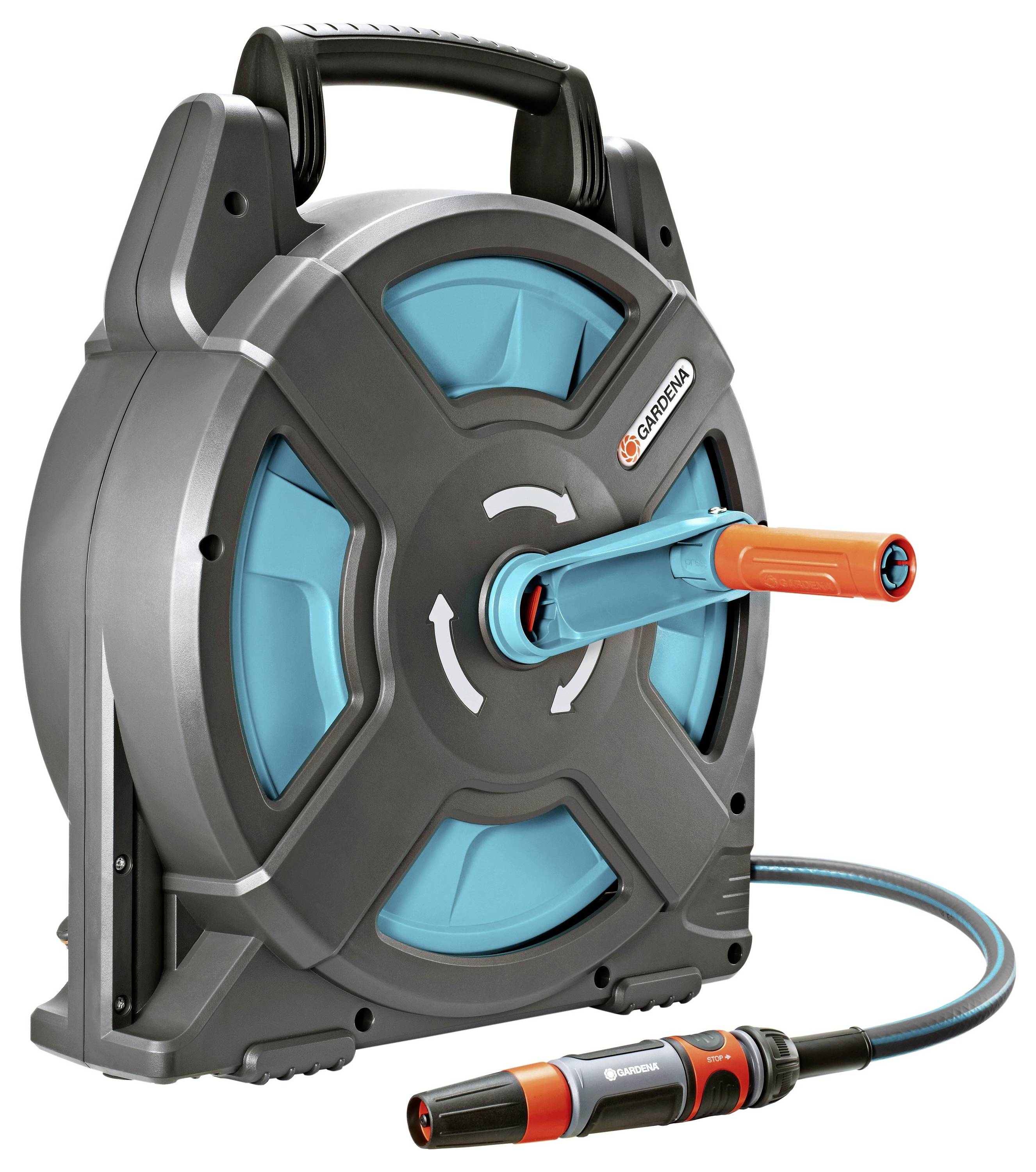 GARDENA 02662-20 Classic Schlauchbox 15 Set Gartenschlauchtrommel 13 mm 15 m 1/2 Zoll 1 St. Schwarz, Türkis, Orange