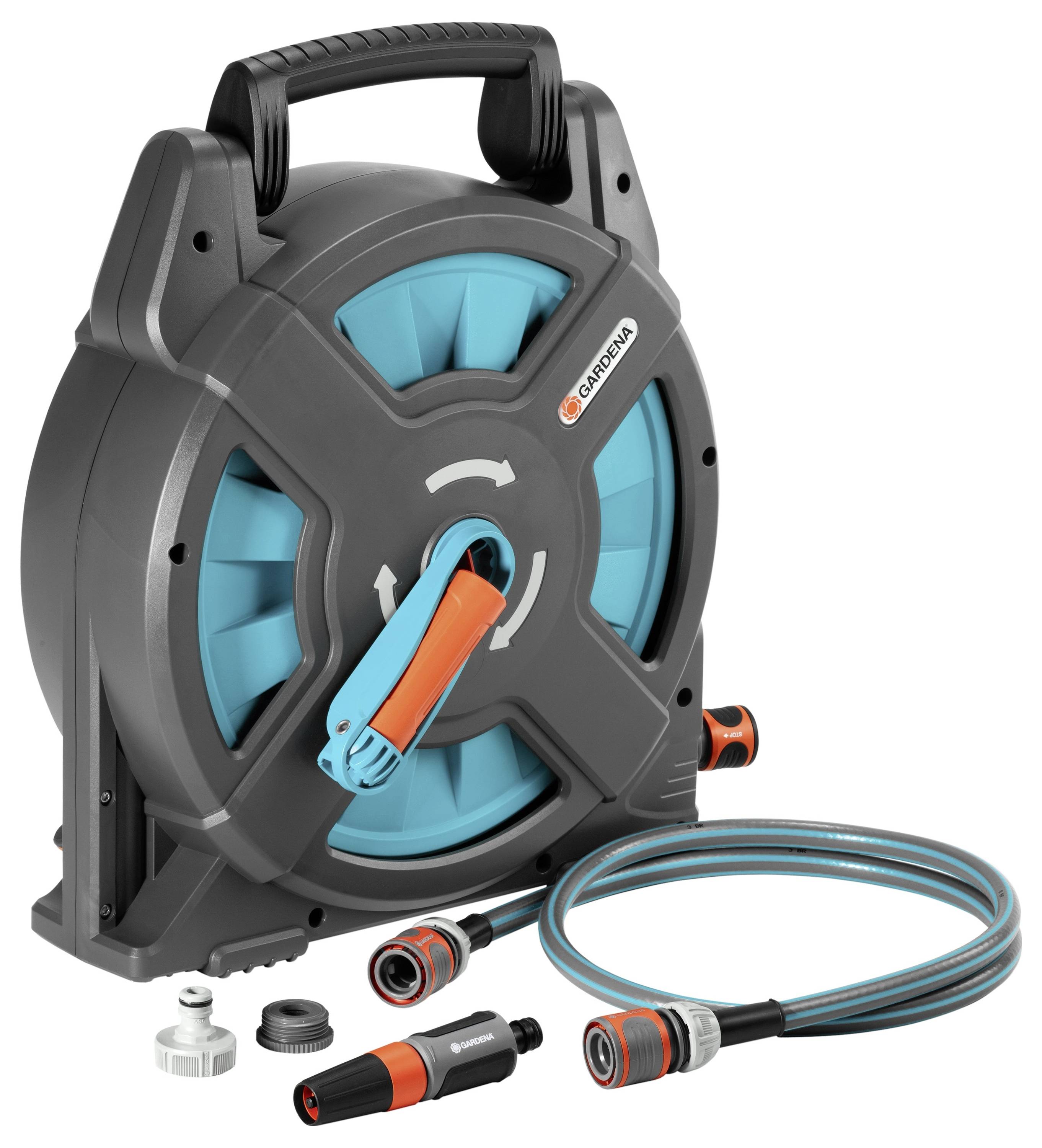 Gardena 02662-20 Classic Schlauchbox 15 Set Gartenschlauchtrommel 13mm 15m 1/2 Zoll 1 St. Schwarz, Türkis, Orange