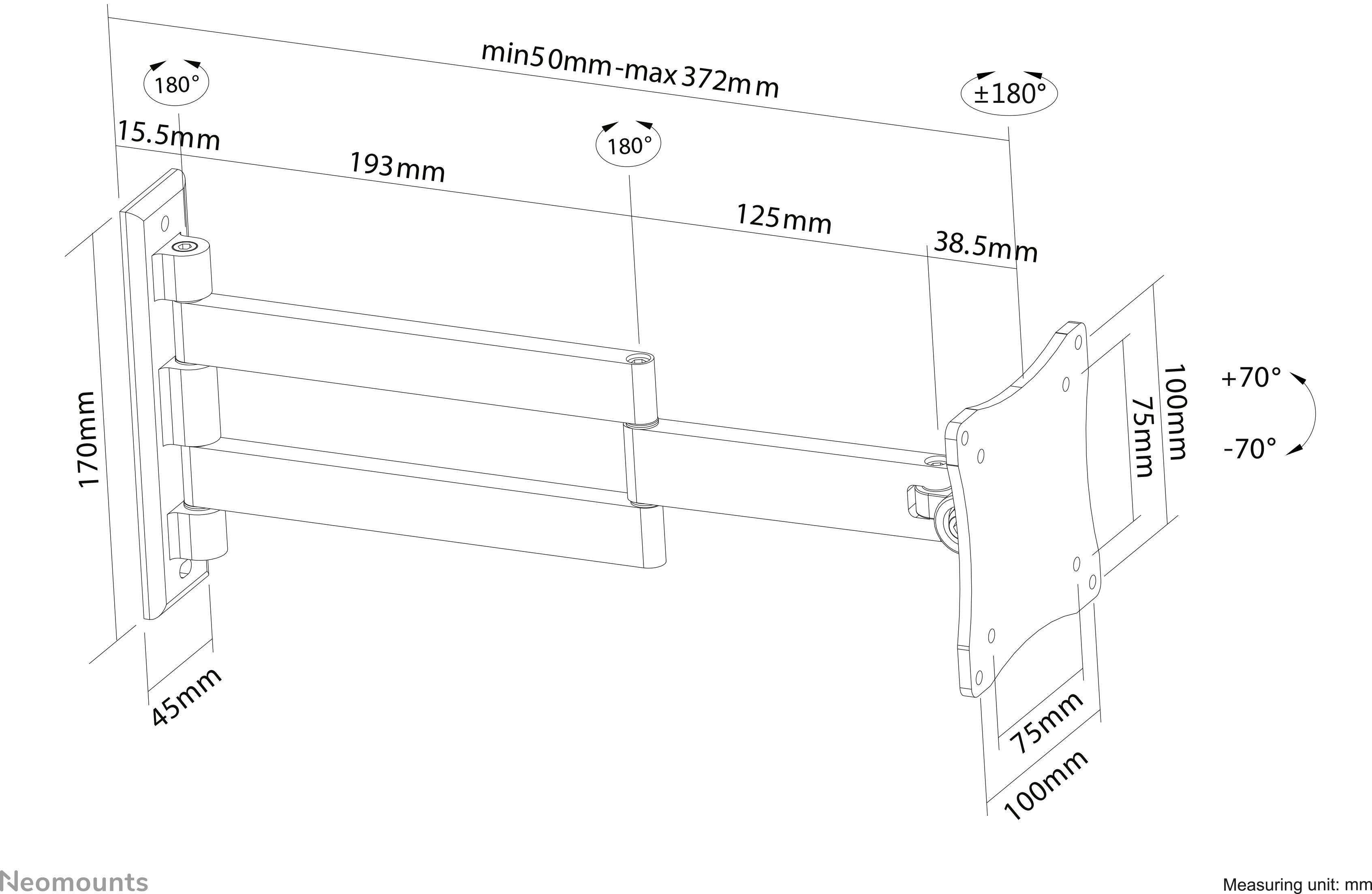 Neomounts FPMA-W830 1fach Monitor-Wandhalterung 25,4 cm (10") - 68,6 cm (27") Silber Neigbar, Schwenkbar