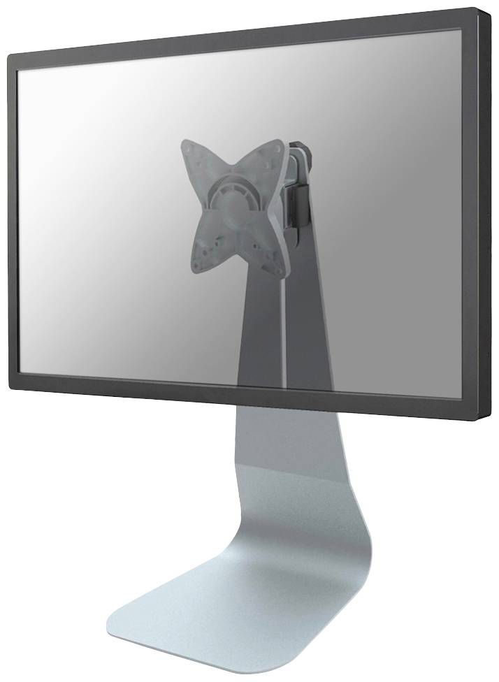 Monitor mit einem verspiegelten Bildschirm auf einem modernen Metallständer, seitlich betrachtet.